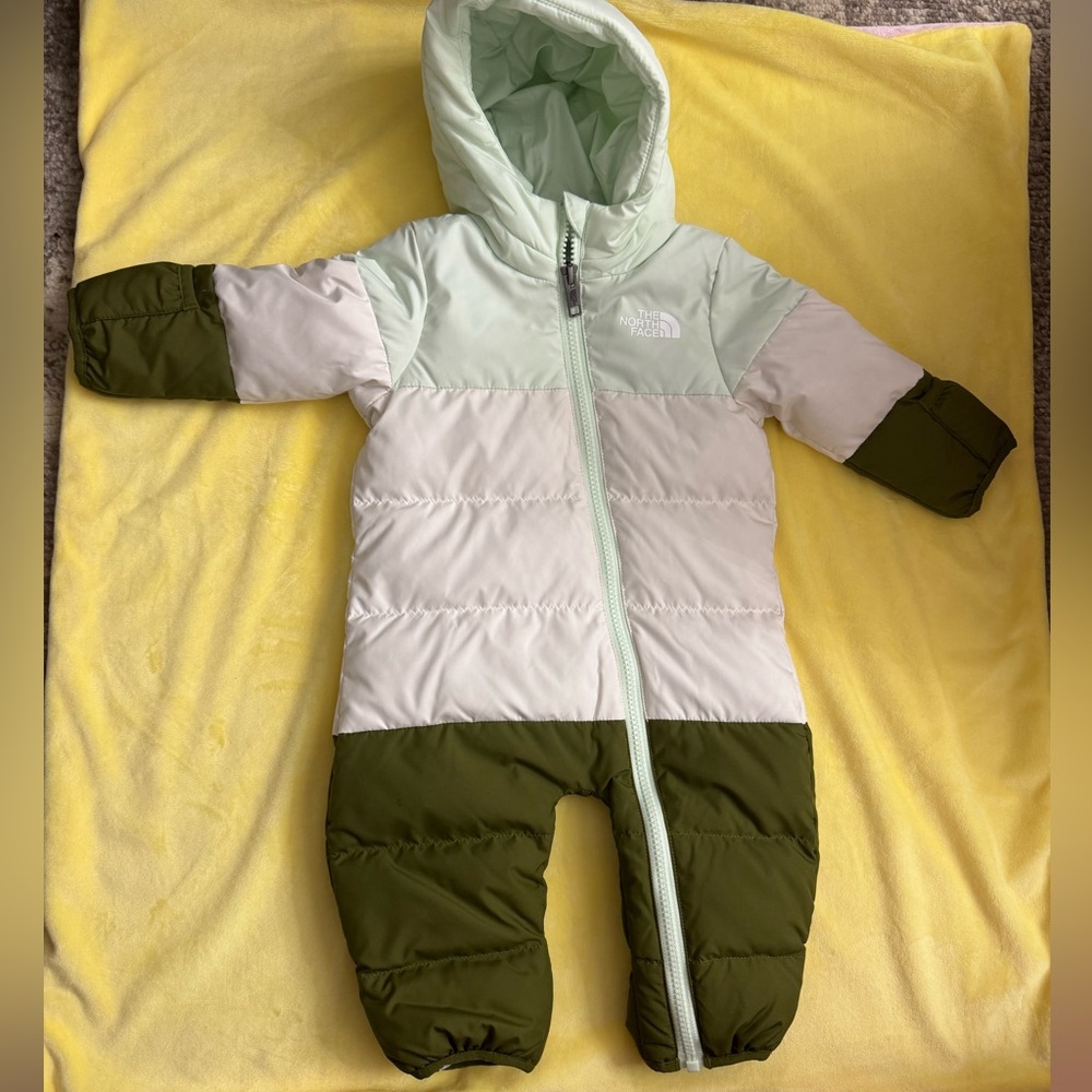The North Face Green and Cream Insulated Snowsuit